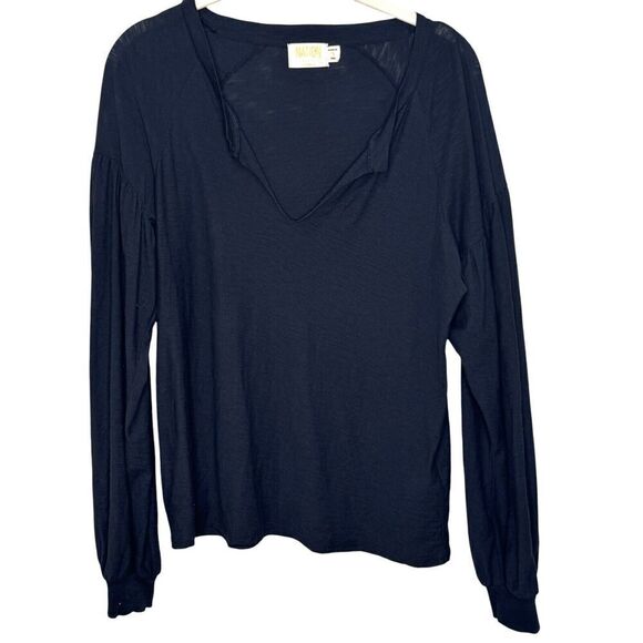 Nation LTD Black Tee Size Small Split Neck Long Sleeve Pima Cotton - Picture 1 of 7